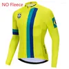 Vestes de course 2022 Brésil Maillot de cyclisme à manches longues Hiver Fleeceno Polaire Vêtements Fermeture éclair réfléchissante 4 poches