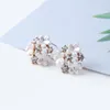 Stud Earrings Sweet Crystal Tiny Flower For Women Korean Fashion Elegant Hollow Out Shell Female Girls Brincos Jewelry