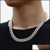 Pendant Necklaces Necklaces 18 Inch 10Mm 925 Sterling Sier Setting Iced Out Hip Hop Cuban Link Chain Miami Necklac Dhf3U