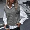 Kadın Sweaters Fashion Breppy Style Sleeless Seater Sweater Zarif Seksi Örgü Tank Top V-Gell Vintage Pure Renk All Match