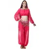 Stage Wear Lady Femmes Adulte Belly Dance Performance Vêtements 4 pièces Ensemble Hauts et pantalons avec des accessoires de danse de pièces d'or