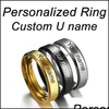 Anéis de casamento anéis de casamento de aço inoxidável preto para mulheres homens jóias largura 6 mm nome personalizado logoweddingwedding brit22 drop delivery dhrid