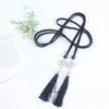 Cinture da donna moda tessitura nera intrecciata per le donne maglia coreana nappa corda decorazione gonna abito con