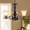 Chandeliers American Vintage Chandelier Lighting Retro Wrought Iron Living Room Lamp Bedroom Restaurant Glass