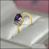 Fedi nuziali Fedi nuziali Anello per le donne Semplice classico ovale Candy Stone Zircone Colore oro chiaro Regalo di fidanzamento Gioielli di moda R Dhwjx