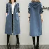 Women's Trench Coats Women Autumn Long Sleeve Large Size 3xl 4xl 5xl Denim Windbreaker Female Overcoat Hooded Blue Coat Streetwear