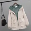 Women's Trench Coats SURUFENG 2022 Autumn Winter Cashmere Coat Women Loose Snow Outwear Medium-long Zipper-Up Basic Jacket Thick Hooded Warm