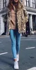 Damski futra damska skórzana płaszcz mody sztuczny lampart