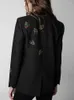 Women's Suits 2022 Autumn Winter Zadi Black Single Button Floral Rhinestones Long-sleeved Office Lady Blazer Coat
