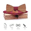 Linbaiway Luxury Woode Bow Hantchief Cufflinks Set Mens Wood Bowtie for Groom Party Ties Smoking Accessories J220816