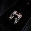 Dangle Earrings Three-dimensional Design Silver Inlaid Crystal Flower Leaf Fresh And Smart Light Luxury Ladies Jewelry