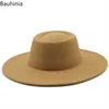 Hattar med bred brätte Bauhinia kvinnor Elegant filt Fedora med etniskt bandband 9,5 cm Trilby Derby Bowlerhatt Bröllopsklänning Keps Y2210