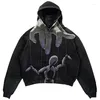 Women's Hoodies Academia Vintage Dark Harajuku Zip Up e-Girl Gothic Grunge Skull Print Sweatshirts Autunm Spring Y2K Esthetic Coat Tops