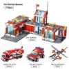 774PCS市消防署モデルビルディングブロック自動車ヘリコプター建設消防士マントラックEnlighten Bricks Toys Children X0503