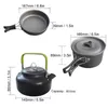 Camp Kitchen 1 Set Outdoor Pots Pans Camping Pookgerei Picnic Kook Nitaanvals Tabelgare met opvouwbare lepel Fork Mes Kettle Cup 221021