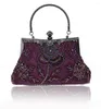 Kvällspåsar Purple Chinese Women's Pärlade paljetterad bröllopspåse Koppling Handväska Brud Party Purse Makeup