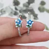 Hoop Earrings Elegant Female Enamel Floral Zircon Blue Blooming Flower Women Fashion Jewerly