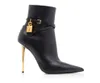 Tom-ford-shoes Women Ankle boots luxury brands designer shoes Shiny stamped crocodile leather padlock ankle-boot pointy toe sexy woman