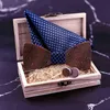 Linbaiway Mens Wood Bows Polyester Handkerchief Wood Cufflinks Set For Male Wooden Bows Wedding Formal Business Butterfly J220816