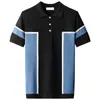 Men's Polos Hombre 2022 Summer Short-sleeved Casual Knitted Polo Shirt Hit Color British Slim Lapel Ice Silk Plus Size Shirts B37