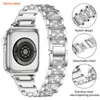 Женщины Bling Watch Band Blain Alift Athestone Case Compatible Apple Watch Band Series 8 7 6 5 4 3 Металлический ремешок из нержавеющей стали для iWatch S7 41 мм 45 мм 44 мм 42 мм 40 мм