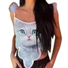 Cintos gatinho vintage imprimido sem mangas tops femininos halter halter corpora de gira de gente de rua colheitas para adolescentes