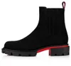 London designer Reds sole Men ankle boots rubber sole Cheney Walk luxury brand short boot platform Motorcycle booties black suede leather