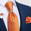 Bow Ties Fashion 8cm Orange Silk Men's Solid Tie Wedding Party Necktie Hanky Cufflinks Set Men Casual Suits Gift Gravatas DiBanGu