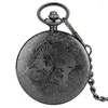 Карманные часы классические римские цифры гравированные полые винтажные Quartz Watch Black Gift Box Мужчины Женщины подвесные часы FOB