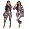 K7145 Fashion Autumn Printed Tracksuits dla damskiej kardigan z zamkiem na zamek błony śluzowej i codziennych spodni marki 2 sztuki