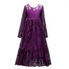 Girl Dresses Princess Lace Dress Kids Flower Girls Embroidery Vintage Children For Wedding Party Formal Ball Gown 14T