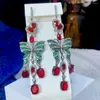 Dangle Earrings ASNORA Luxury Long Butterfly Tassel Red Pink Cubic Zirconia Wedding Drop Fashion Jewelry E097