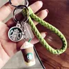 Keychains Korean creative cute cartoon lovers simulation 1 gram coffee cup star dad woven rope bell car key chain bag pendant resin rubber