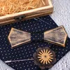 Linbaiway Wooden Bow Tie Set For Men Suit Handkerchief Bowtie Brooches Wedding Cravate Homme Noeud Papillon Corbatas J220816