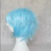 2022 Mode Nieuwe anime cosplay kort licht blauw 35 cm/18inch pruik