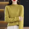 Suéteres de mujer Primera línea Listo para usar Lana de merino Jersey de medio cuello alto para mujer Camisa de fondo sin costuras de punto de otoño / invierno