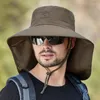 Basker W123 Sommarmän avslappnade solskyddsmedel Big Brim Sunshade Fisherman Hat Outdoor Travel UV Protection Breattable