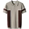 Men's Polos Hombre 2022 Summer Short-sleeved Casual Knitted Polo Shirt Hit Color British Slim Lapel Ice Silk Plus Size Shirts B37