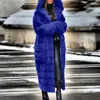 Women's Fur Thick Warm Hooded Artificial Long Coat Women Winter Fashion Solid Color Black Pink Outerwear Soft Plush Jacket Overcoat