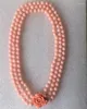 Chains Rare 3 Rows Lenght 17" 18" 19" 7-8mm Pink Coral Beads Necklace