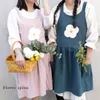 Aprons Flowers Linen Kitchen Apron For Woman Dress Garden Cooking Flower Shop Gardening Cotton Coffee Kit