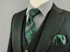 Erkekler için mavi yeşil kravat seti cep kare mendil ile kravat