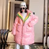 Women's Down Winter Women Mid-length Color Matching Cotton Padded Jacket Stand Collar Hooded Green Yellow Pink Casual Female Outerwear