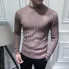 Men's Sweaters Mens Clothing 2022 Autumn Korean Version Striped All-match Men's Half Turtleneck Long-sleeved Sweater Knitted Bottoming