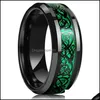 Eheringe Eheringe 8mm Herren Edelstahl Celtic Dragon Ring Inlay Rotgrün schwarzer Kohlefaserband Schmuck für Mann Größe Dhunm