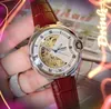Beliebte Herren-Armbanduhr mit hohlem Skelett, 48 mm, automatisches mechanisches Uhrwerk, echtes Lederarmband, Selbstaufzug, klassische Retro-Armbanduhr mit Kristallspiegel, Montre De Luxe