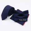 Solid 100 Cotton 6Cm Tie Bowtie Set Rose Red Navy Blue Pink Tie Handkerchief Wedding Fashion Classic Gift For Men Accessory J220816