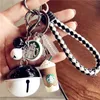 Keychains Korean creative cute cartoon lovers simulation 1 gram coffee cup star dad woven rope bell car key chain bag pendant resin rubber