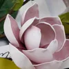 Fleurs décoratives Magnolia artificielle Simulation plante fausse décoration avec feuilles surdimensionnées grandes 3 têtes sensation mousseuse