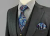 Blue Men's Tie and Pocket Square Set Extra Long Navy Silk Luxury 63 "Bröllopsgåva Formell J220816